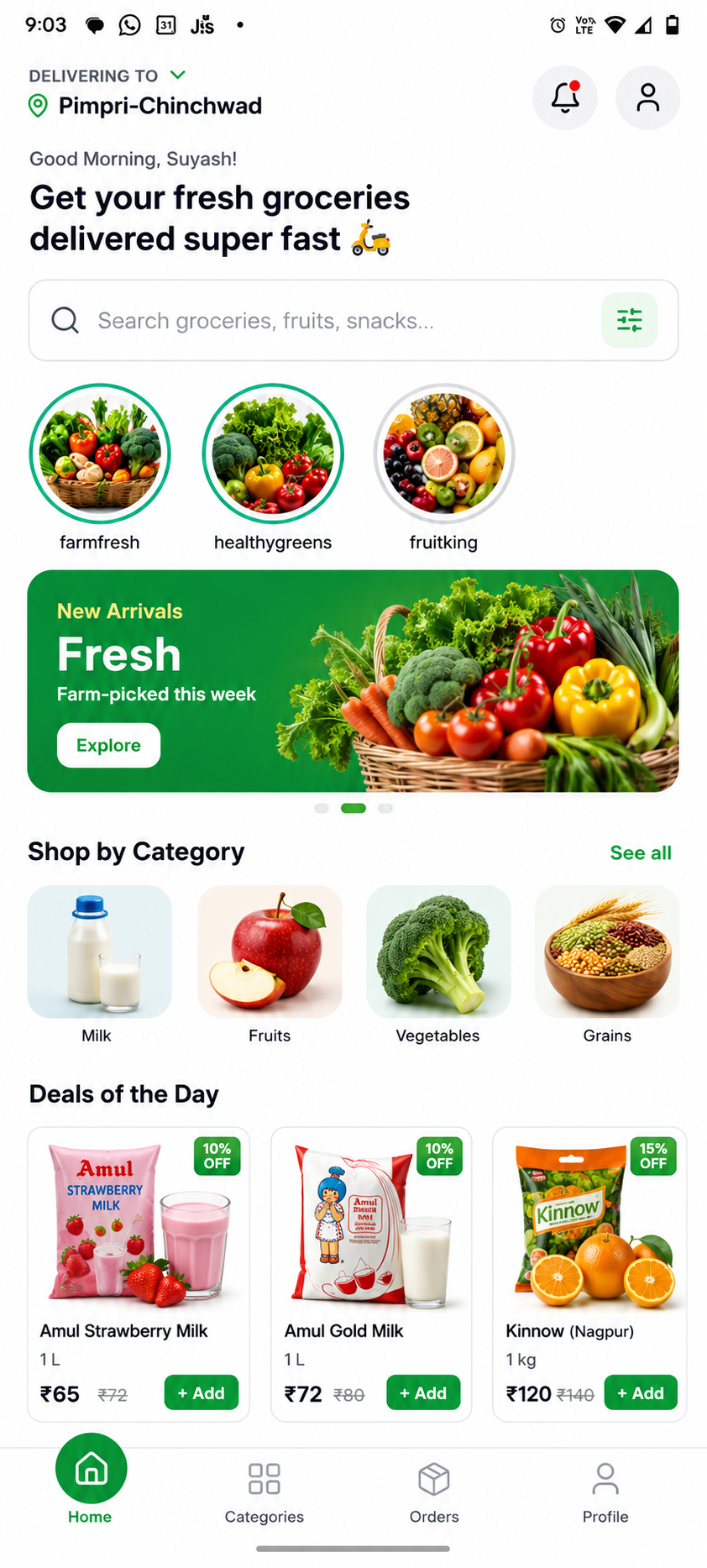 FarmGo app home screen